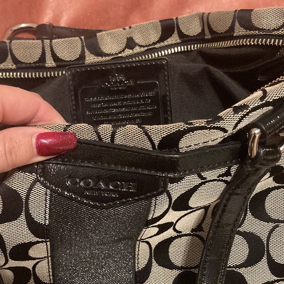 Vintage Coach Medium Size Monogram Purse with Leather Straps Shoulder Bag Tote - Picture 5 of 5